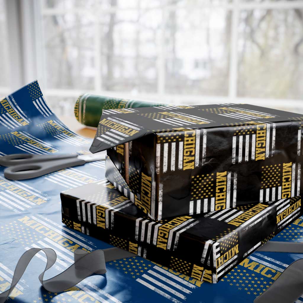Michigan Pride Wrapping Paper Roll Vintage American Flag Distressed Varsity Aesthetic Letters MI State TS11 Black Print Your Wear