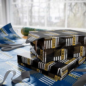 Michigan Pride Wrapping Paper Roll Vintage American Flag Distressed Varsity Aesthetic Letters MI State TS11 Black Print Your Wear