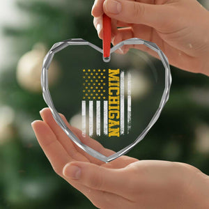 Michigan Pride Heart Crystal Glass Ornament Vintage American Flag Distressed Varsity Aesthetic Letters MI State TS11 Print Your Wear