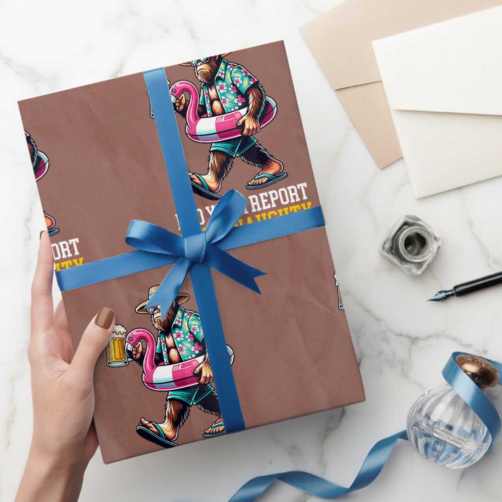 Mid-Year Report Still Naughty Wrapping Paper Roll Funny Bigfoot Drinking Beer Christmas in July
