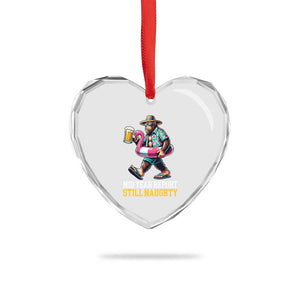 Mid-Year Report Still Naughty Heart Crystal Glass Ornament Funny Bigfoot Drinking Beer Christmas in July