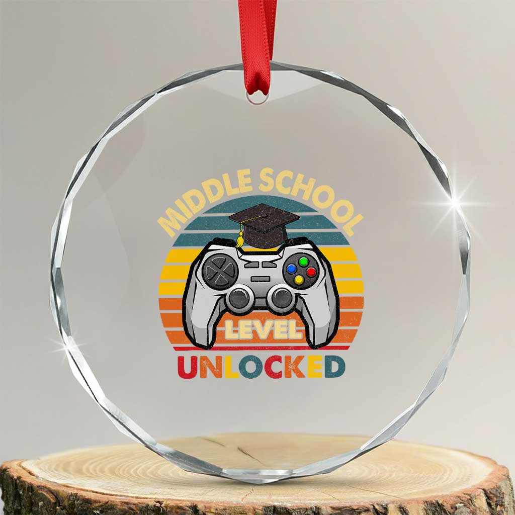 Middle School Level Unlocked Crystal Glass Ornament Funny Gamer First Day of Middle School TS01 Transparent Glass 3'' Circle Print Your Wear