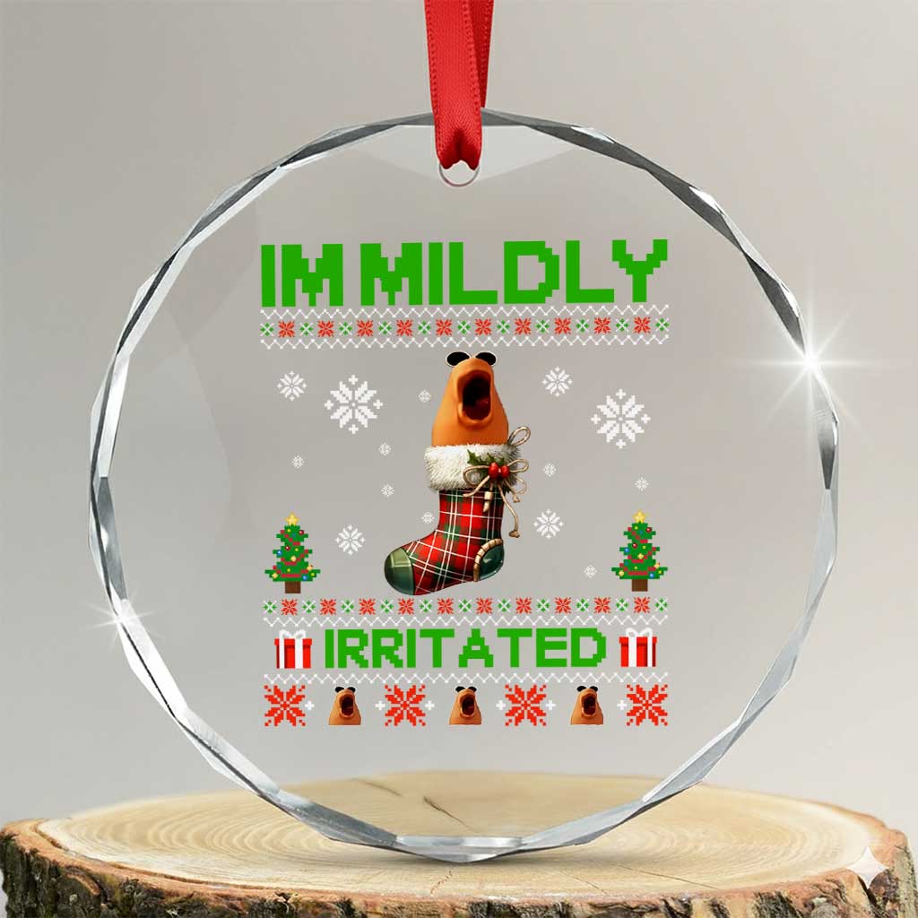 Mildly Irritated Marcus the Worm Meme Crystal Glass Ornament Funny Christmas Stocking Weirdcore TS02 Transparent Glass 3'' Circle Print Your Wear