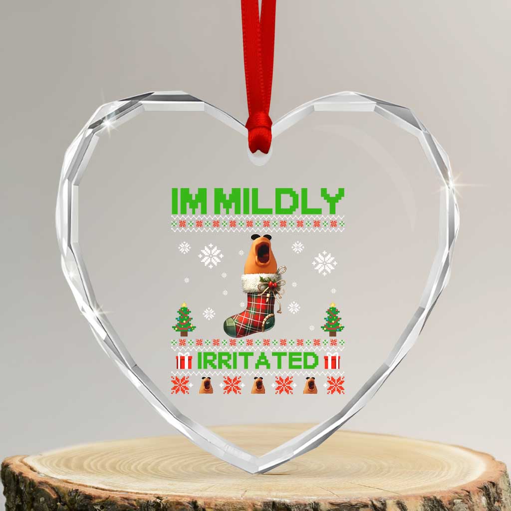 Mildly Irritated Marcus the Worm Meme Heart Crystal Glass Ornament Funny Christmas Stocking Weirdcore TS02 Transparent Glass 3'' Heart Print Your Wear