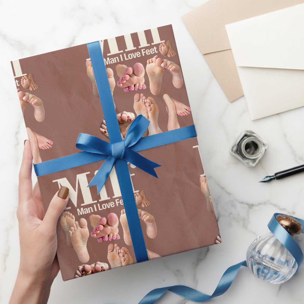 MILF Man I Love Feet Wrapping Paper Roll Funny Sexy Inappropriate Saying Quote TS10 Mocha Print Your Wear