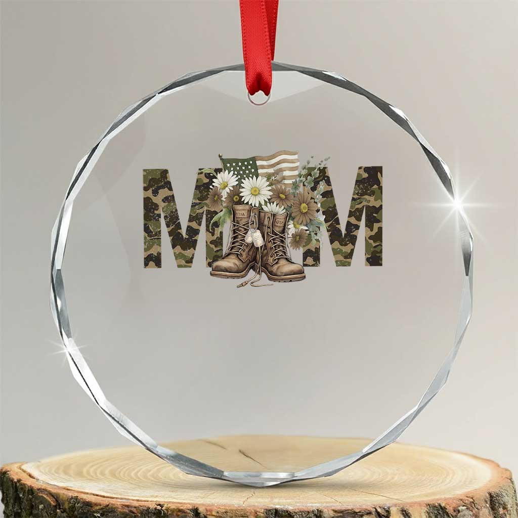 Military Army Mom Floral Combat Shoes Crystal Glass Ornament TS11 Transparent Glass 3'' Circle Print Your Wear