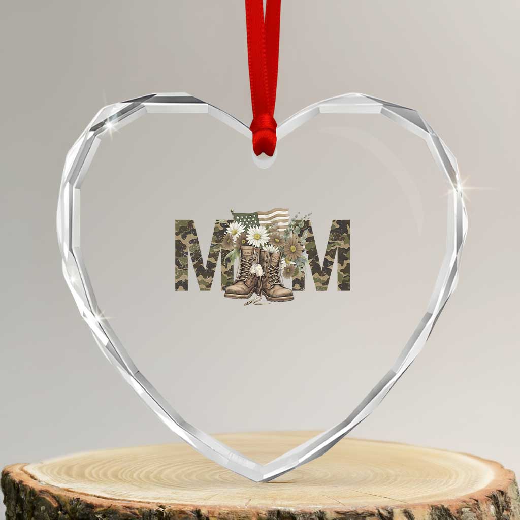 Military Army Mom Floral Combat Shoes Heart Crystal Glass Ornament TS11 Transparent Glass 3'' Heart Print Your Wear