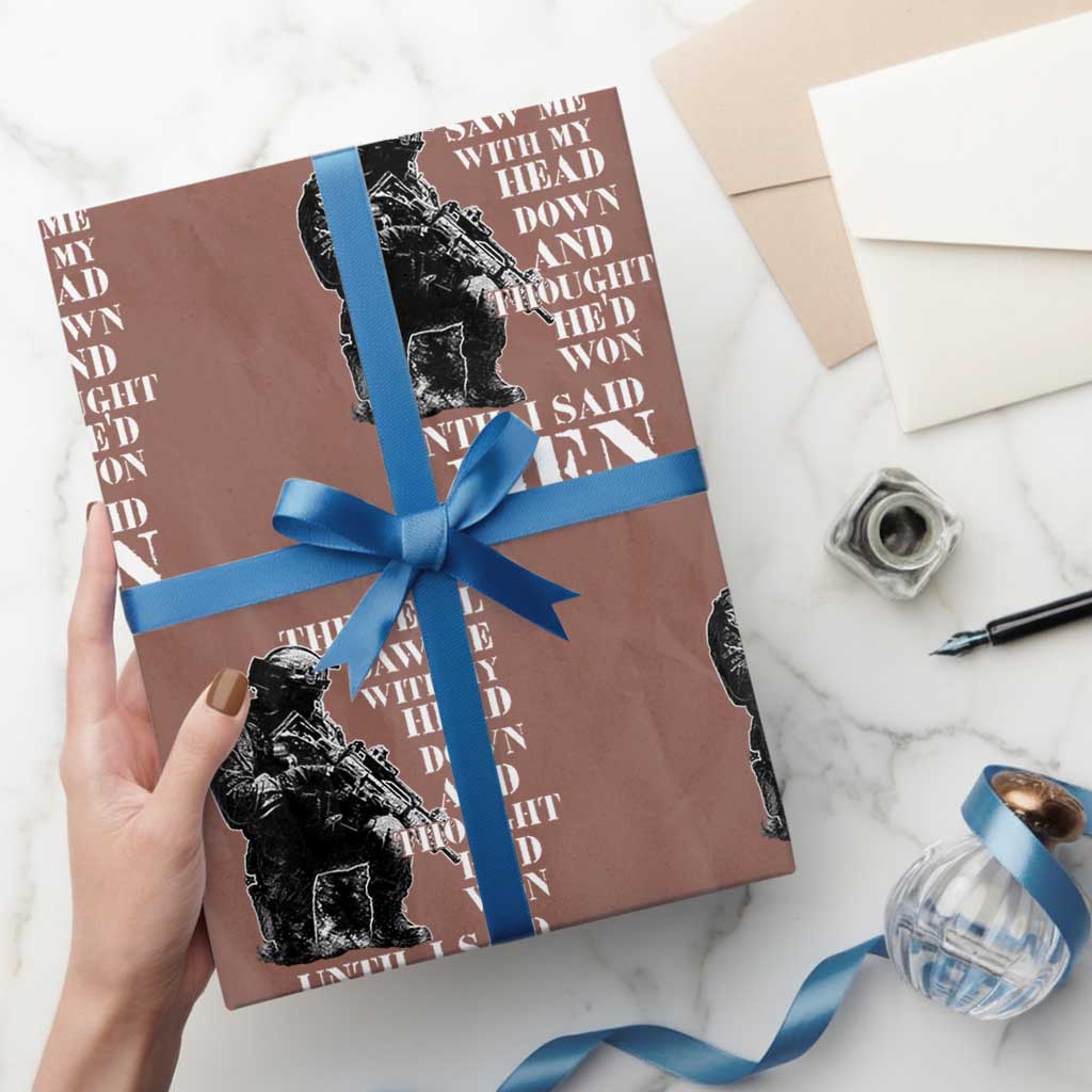 Military Christian Warrior Wrapping Paper Roll The Devil Saw Me With My Head Down And Thought He'd Won TS12 Mocha Print Your Wear