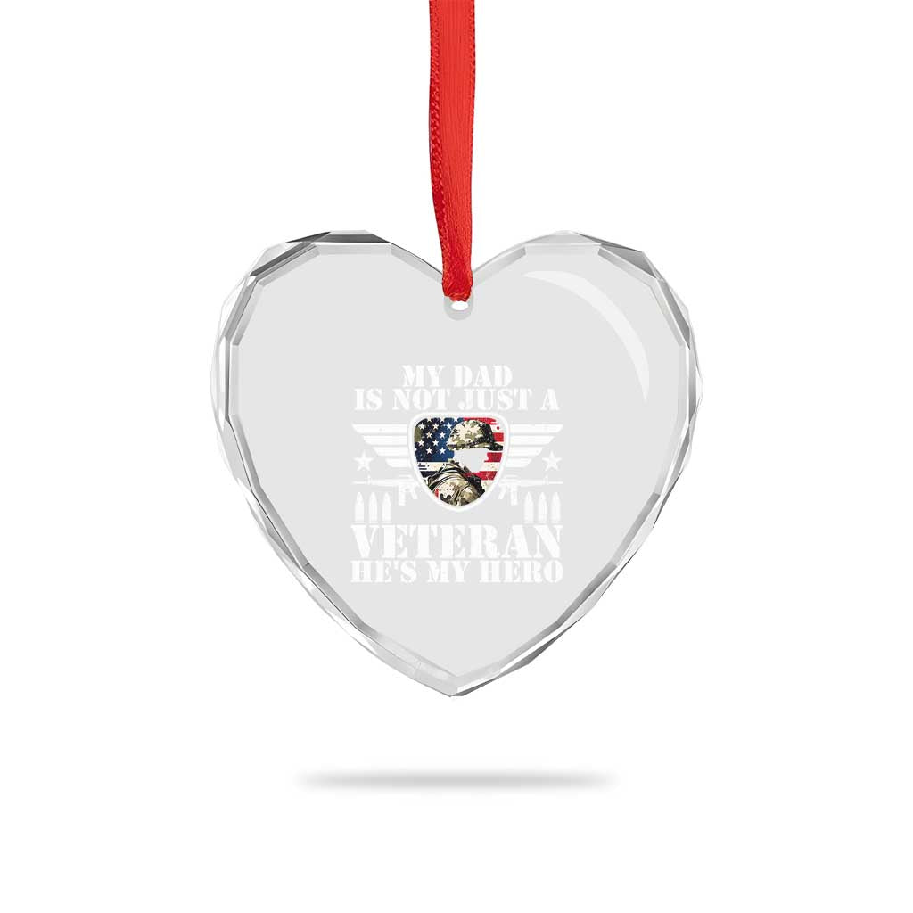 Military Family Veteran Support Heart Crystal Glass Ornament My Papa US Veteran My Hero