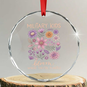 Military Kids Bloom Where They are Planted Crystal Glass Ornament Purple Up Month of the Military Child Floral Empowerment TS02 Transparent Glass 3'' Circle Print Your Wear