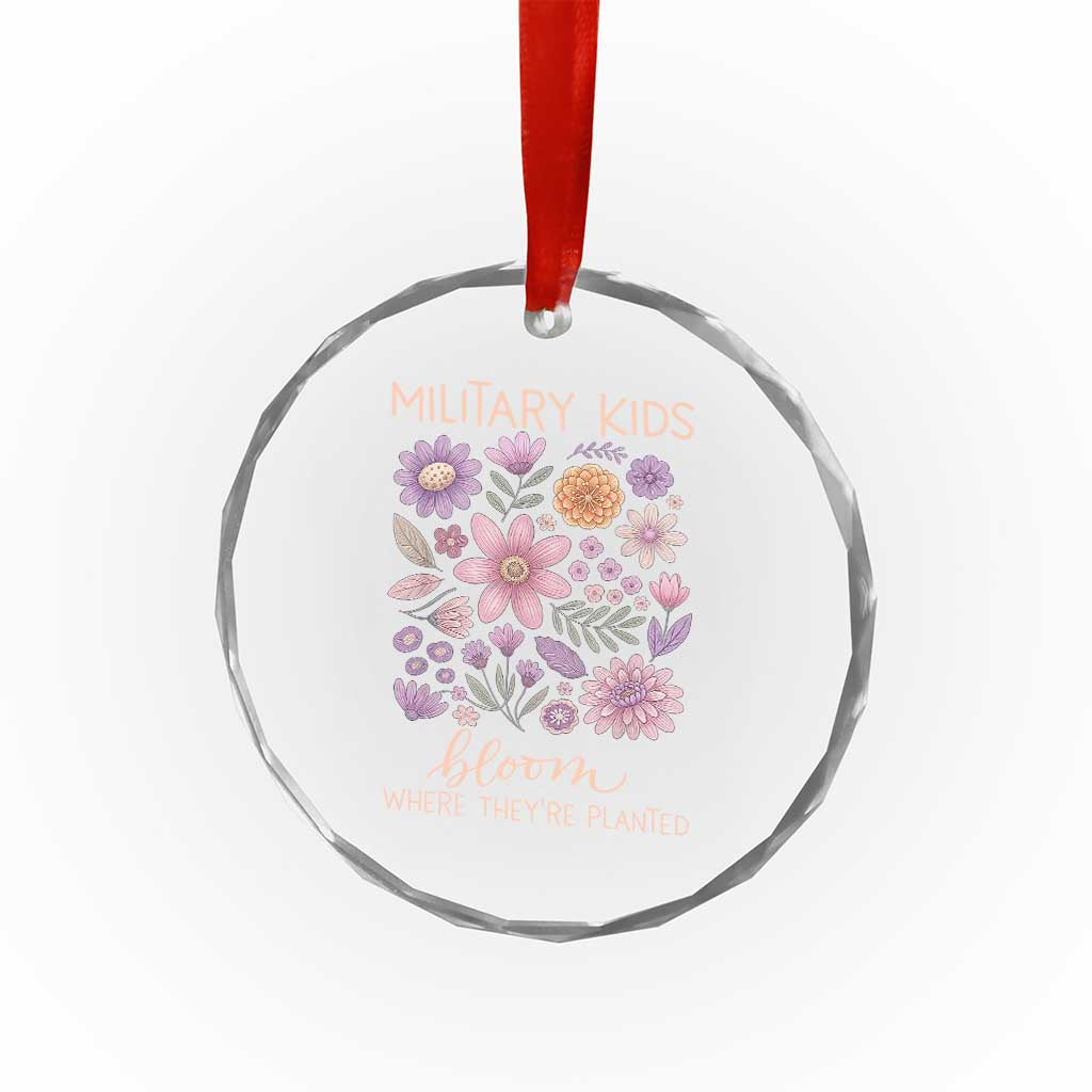 Military Kids Bloom Where They are Planted Crystal Glass Ornament Purple Up Month of the Military Child Floral Empowerment TS02 Print Your Wear