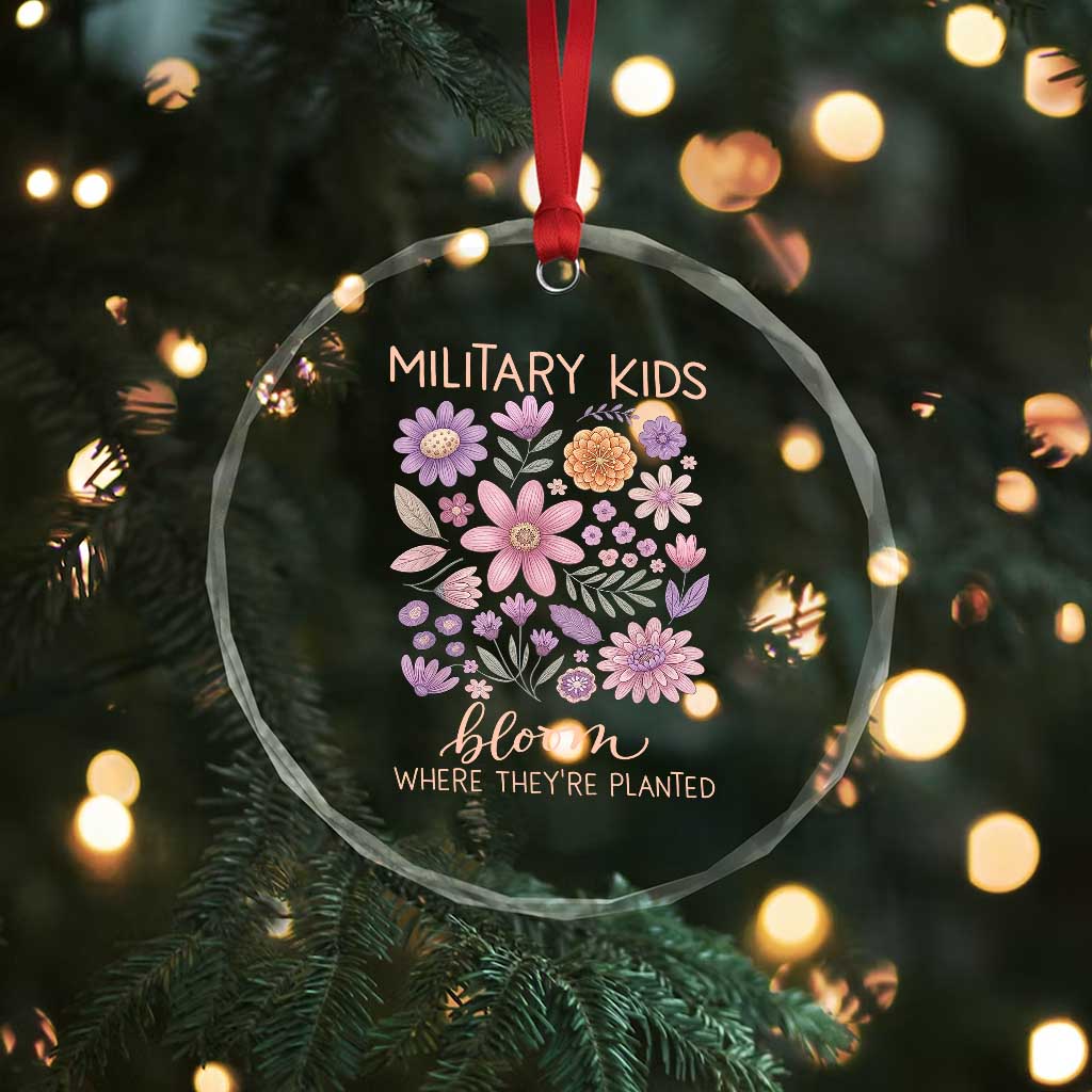Military Kids Bloom Where They are Planted Crystal Glass Ornament Purple Up Month of the Military Child Floral Empowerment TS02 Print Your Wear