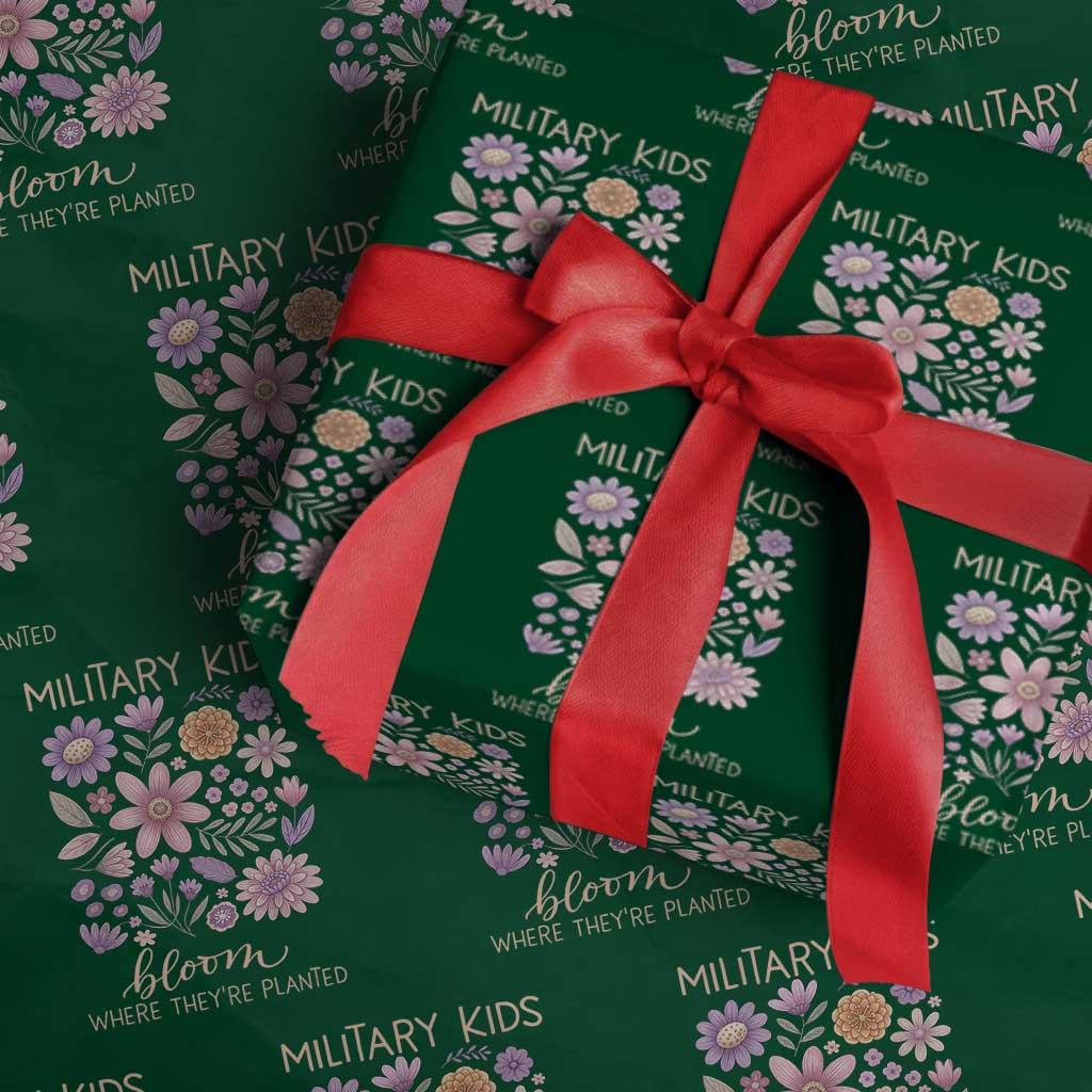 Military Kids Bloom Where They are Planted Wrapping Paper Roll Purple Up Month of the Military Child Floral Empowerment TS02 Green Print Your Wear