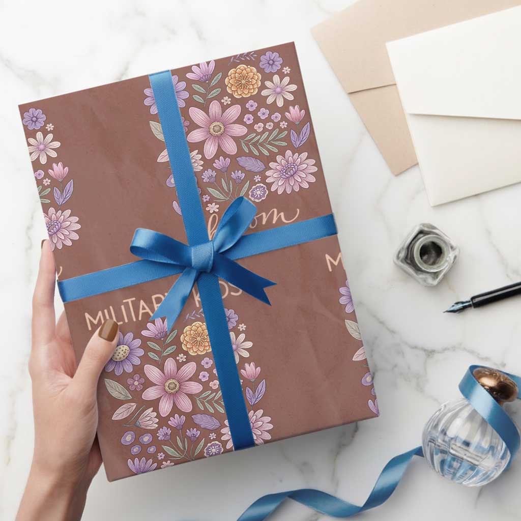 Military Kids Bloom Where They are Planted Wrapping Paper Roll Purple Up Month of the Military Child Floral Empowerment TS02 Mocha Print Your Wear