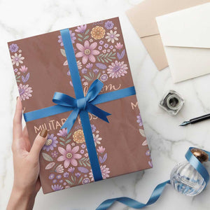 Military Kids Bloom Where They are Planted Wrapping Paper Roll Purple Up Month of the Military Child Floral Empowerment TS02 Mocha Print Your Wear