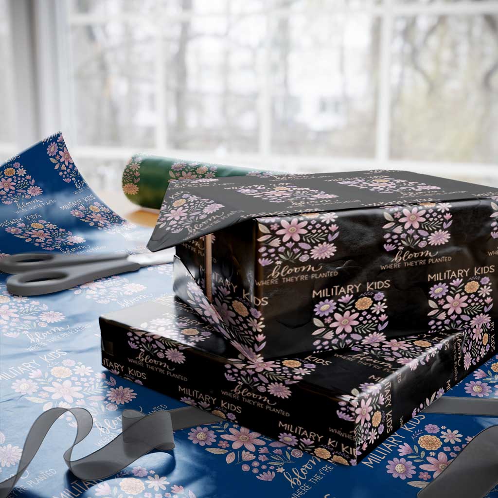Military Kids Bloom Where They are Planted Wrapping Paper Roll Purple Up Month of the Military Child Floral Empowerment TS02 Black Print Your Wear