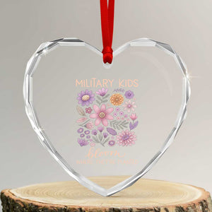 Military Kids Bloom Where They are Planted Heart Crystal Glass Ornament Purple Up Month of the Military Child Floral Empowerment TS02 Transparent Glass 3'' Heart Print Your Wear