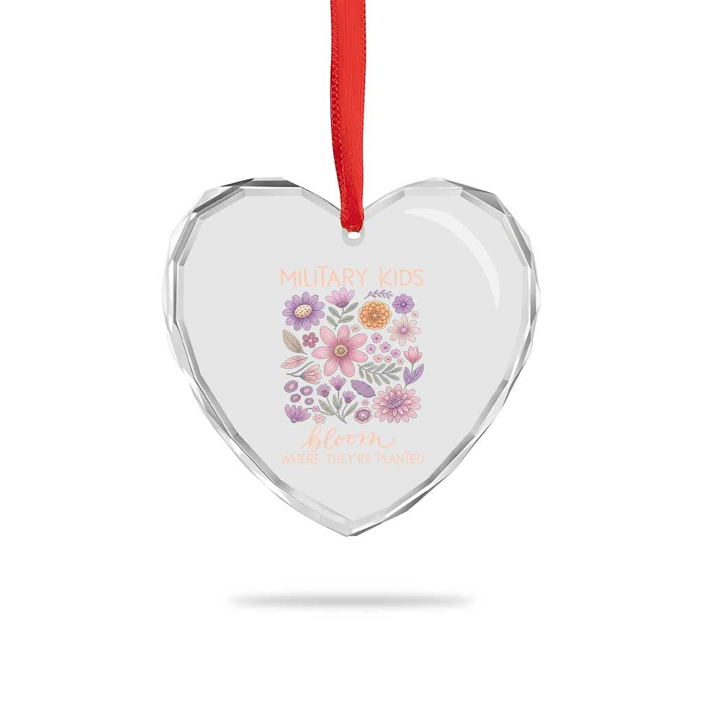 Military Kids Bloom Where They are Planted Heart Crystal Glass Ornament Purple Up Month of the Military Child Floral Empowerment TS02 Print Your Wear