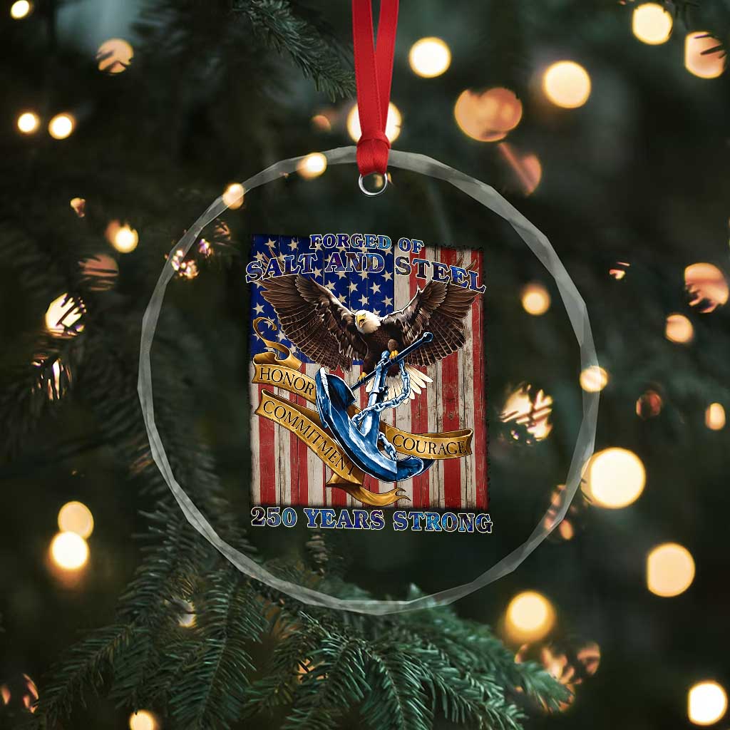 Military Navy 250th Anniversary Crystal Glass Ornament Forged of Salt and Steel Patriotic Eagle Anchor American Flag TS02 Print Your Wear