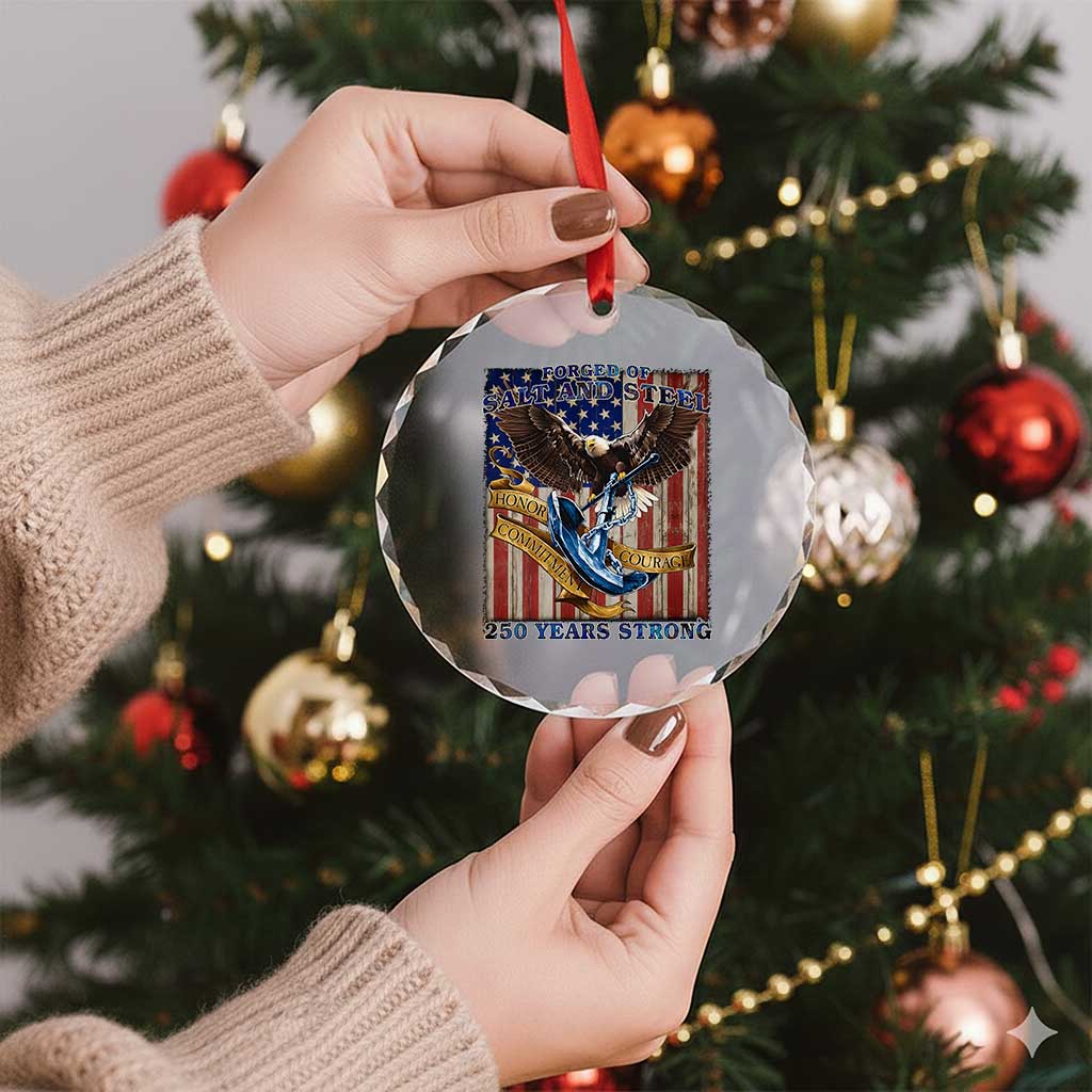 Military Navy 250th Anniversary Crystal Glass Ornament Forged of Salt and Steel Patriotic Eagle Anchor American Flag TS02 Print Your Wear