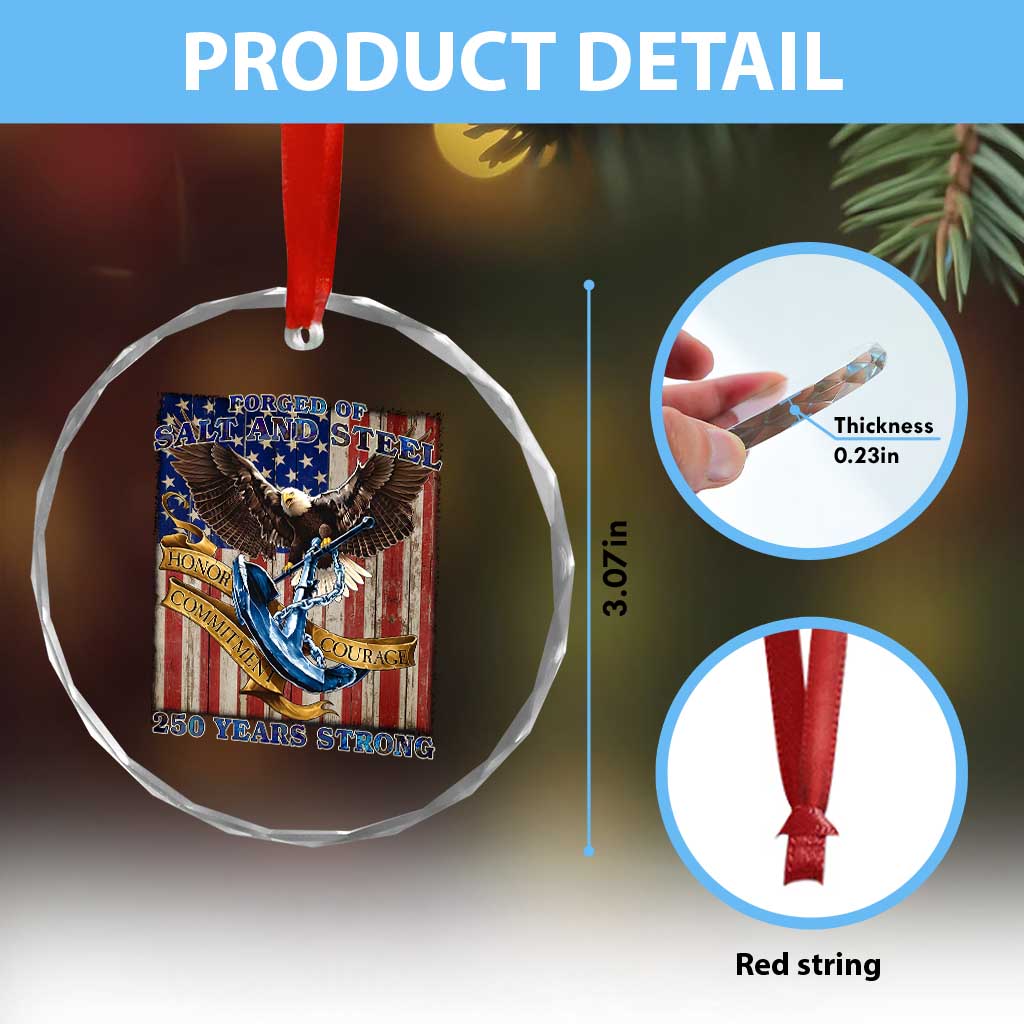 Military Navy 250th Anniversary Crystal Glass Ornament Forged of Salt and Steel Patriotic Eagle Anchor American Flag TS02 Print Your Wear