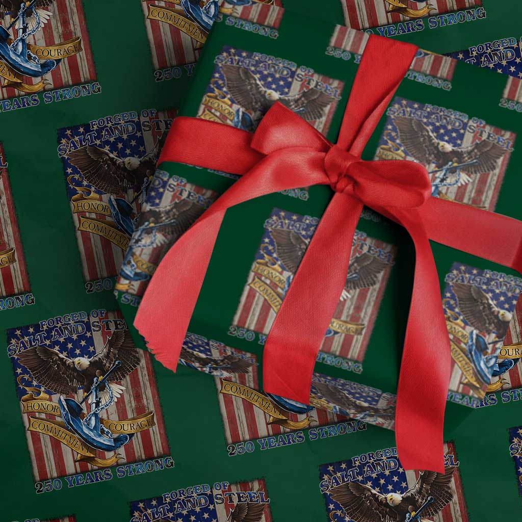 Military Navy 250th Anniversary Wrapping Paper Roll Forged of Salt and Steel Patriotic Eagle Anchor American Flag TS02 Green Print Your Wear