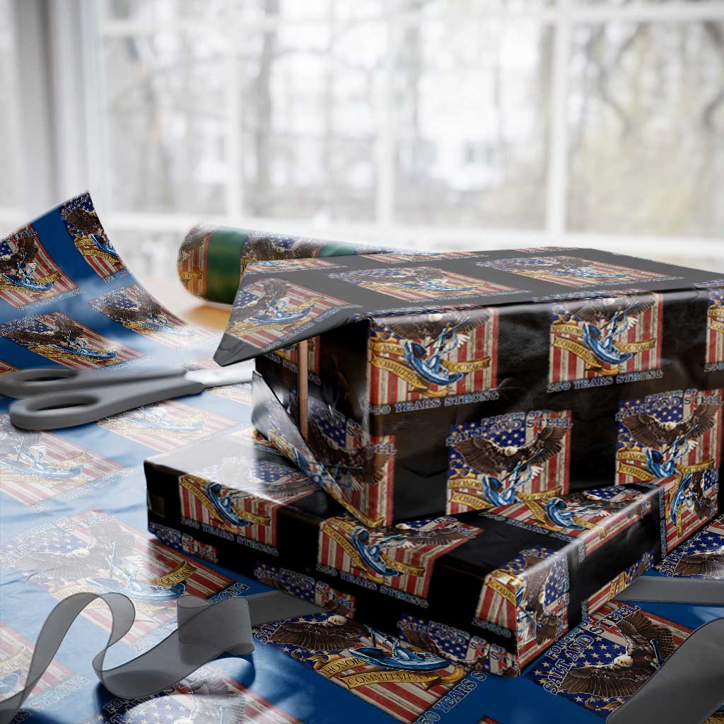 Military Navy 250th Anniversary Wrapping Paper Roll Forged of Salt and Steel Patriotic Eagle Anchor American Flag TS02 Black Print Your Wear