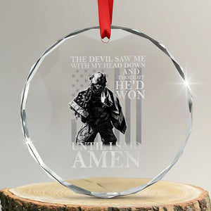 Military Soldier Skull Christian Faith Crystal Glass Ornament The Devil Saw Me With My Head Down And Thought He'd Won