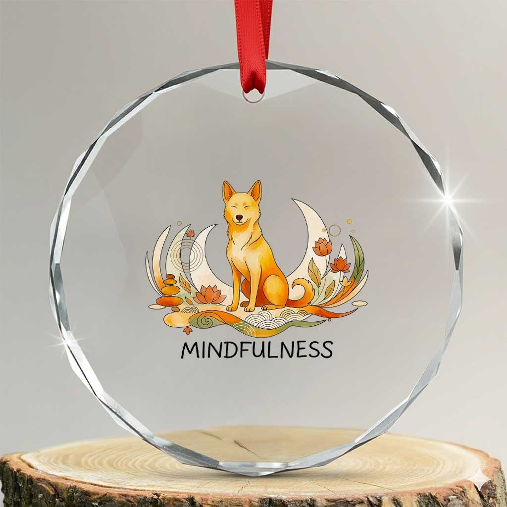 Mindful Aloka the Dog Mindfulness Crystal Glass Ornament Zen Lotus Spiritual Calm TS02 Transparent Glass 3'' Circle Print Your Wear