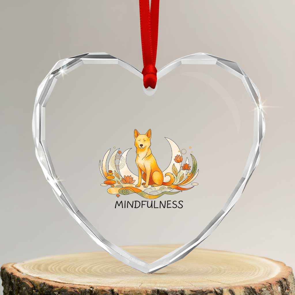 Mindful Aloka the Dog Mindfulness Heart Crystal Glass Ornament Zen Lotus Spiritual Calm TS02 Transparent Glass 3'' Heart Print Your Wear