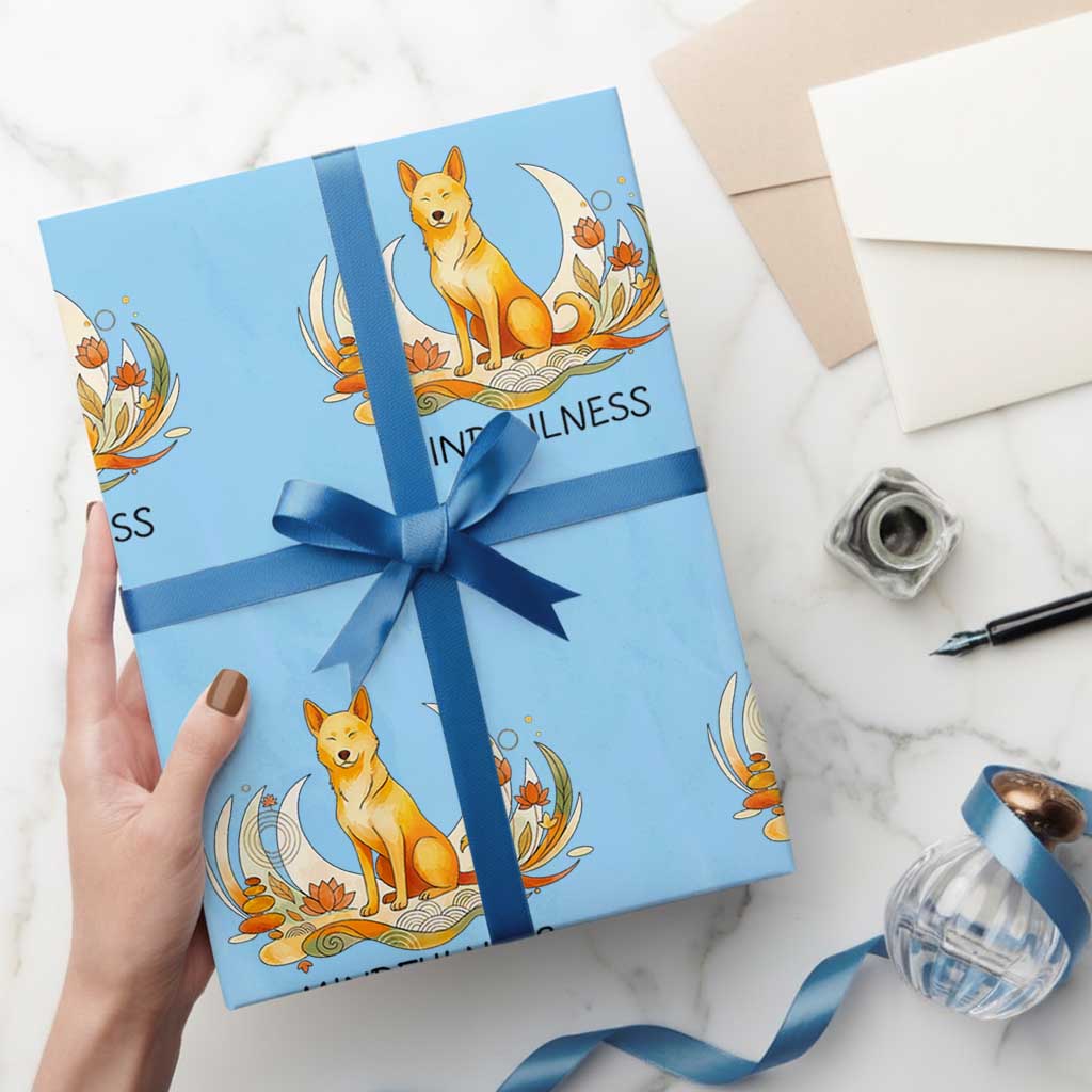 Mindful Aloka the Dog Mindfulness Wrapping Paper Roll Zen Lotus Spiritual Calm TS02 Light Blue Print Your Wear