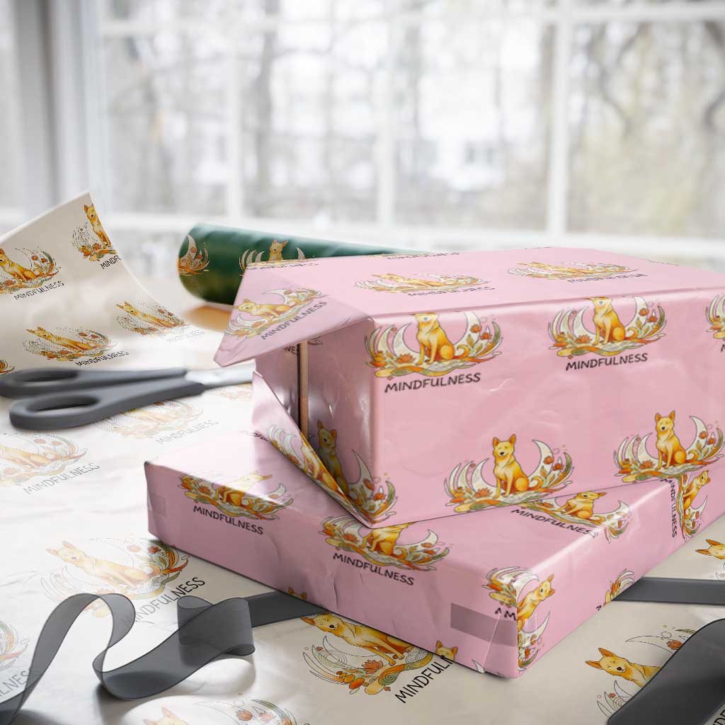 Mindful Aloka the Dog Mindfulness Wrapping Paper Roll Zen Lotus Spiritual Calm TS02 Light Pink Print Your Wear