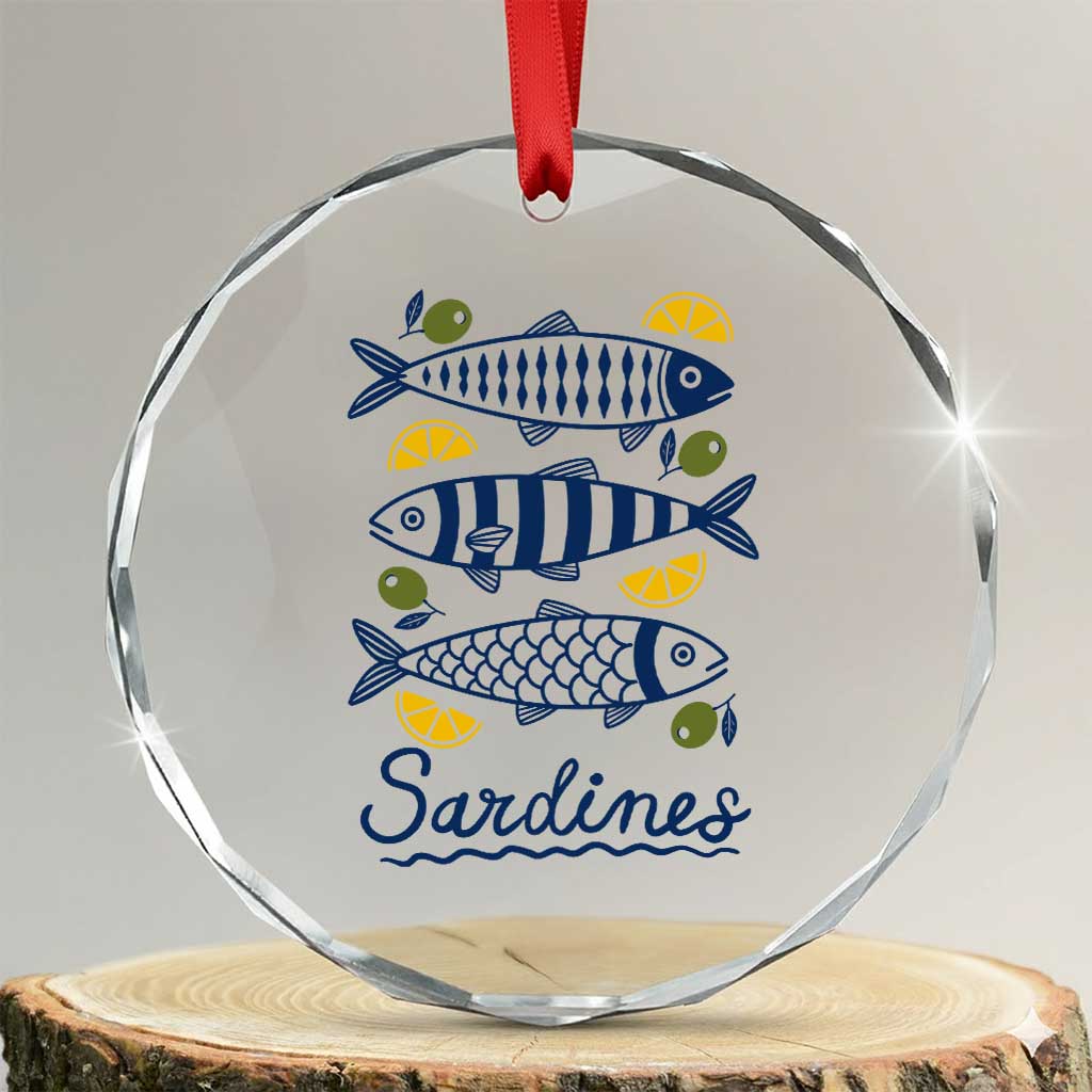 Minimal Sardines Fishermen Aesthetic Retro Crystal Glass Ornament TS11 Transparent Glass 3'' Circle Print Your Wear