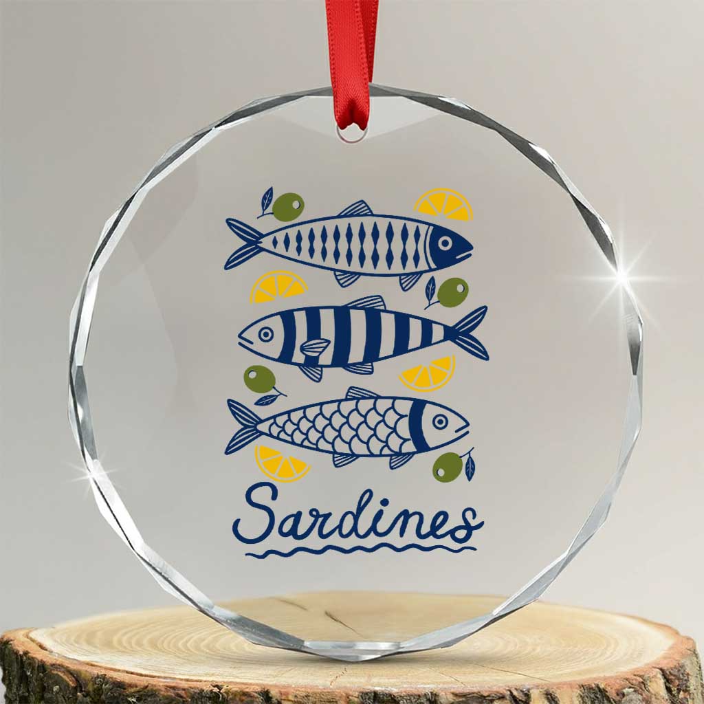 Minimal Sardines Fishermen Aesthetic Retro Crystal Glass Ornament TS11 Transparent Glass 3'' Circle Print Your Wear