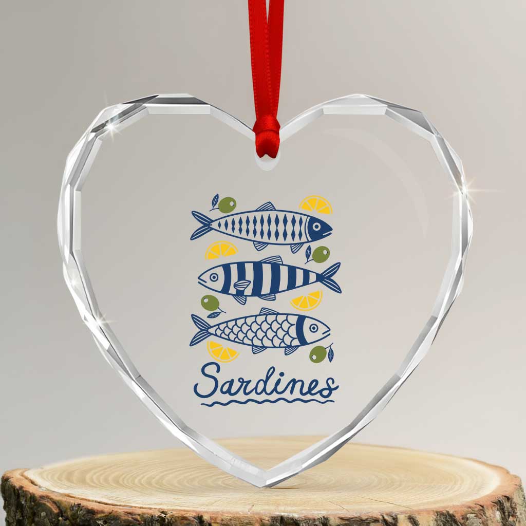 Minimal Sardines Fishermen Aesthetic Retro Heart Crystal Glass Ornament TS11 Transparent Glass 3'' Heart Print Your Wear