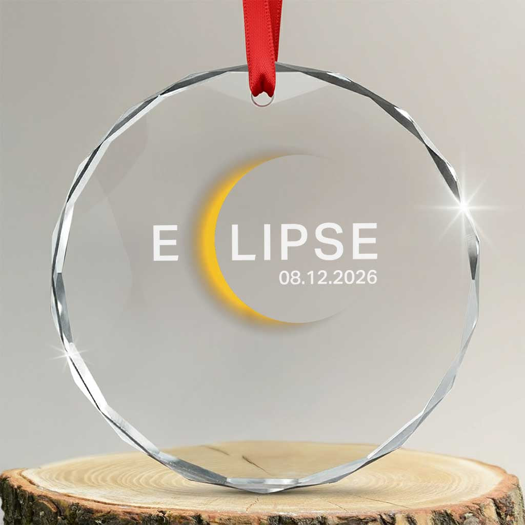 Minimalist 2026 Total Solar Eclipse Crystal Glass Ornament August 12 Totality Astronomy Souvenir TS02 Transparent Glass 3'' Circle Print Your Wear