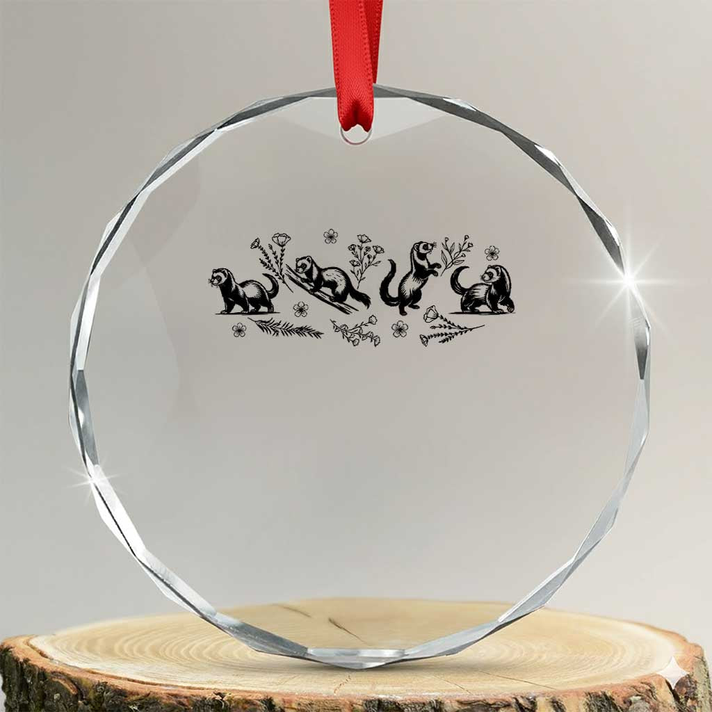 Minimalist Ferret Floral Graphic Crystal Glass Ornament Exotic Pet Owner Gift TS12 Transparent Glass 3'' Circle Print Your Wear