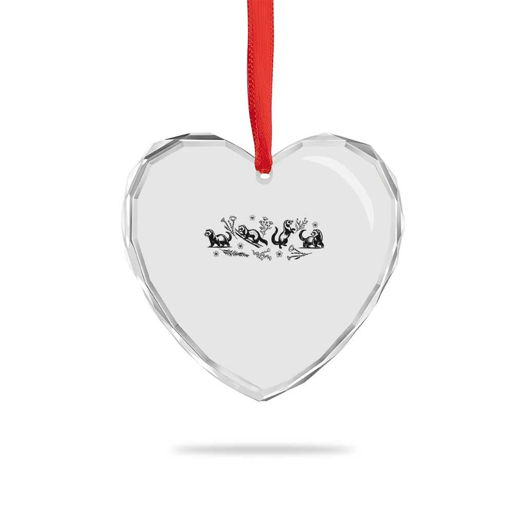 Minimalist Ferret Floral Graphic Heart Crystal Glass Ornament Exotic Pet Owner Gift
