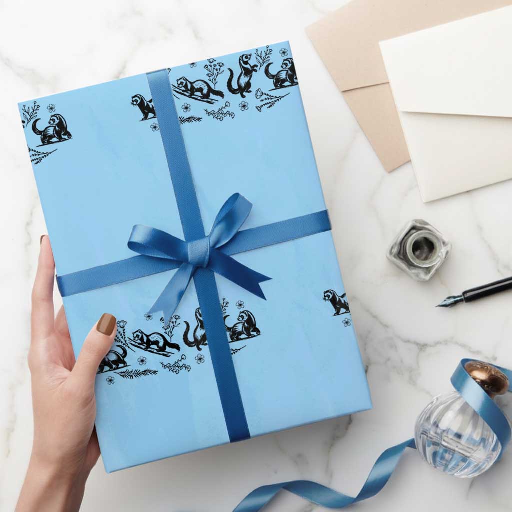 Minimalist Ferret Floral Graphic Wrapping Paper Roll Exotic Pet Owner Gift TS12 Light Blue Print Your Wear