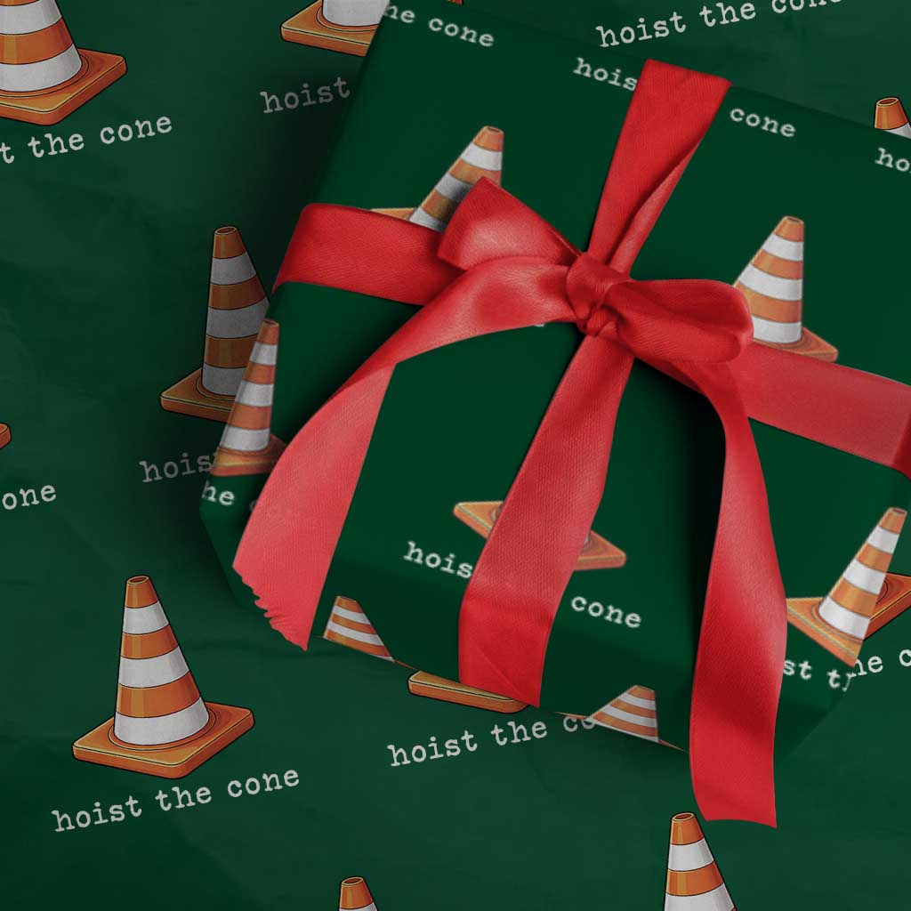 Minimalist Hoist The Cone Typography Wrapping Paper Roll Funny Baseball Fan Pride Celebration IYKYK Meme TS02 Green Print Your Wear