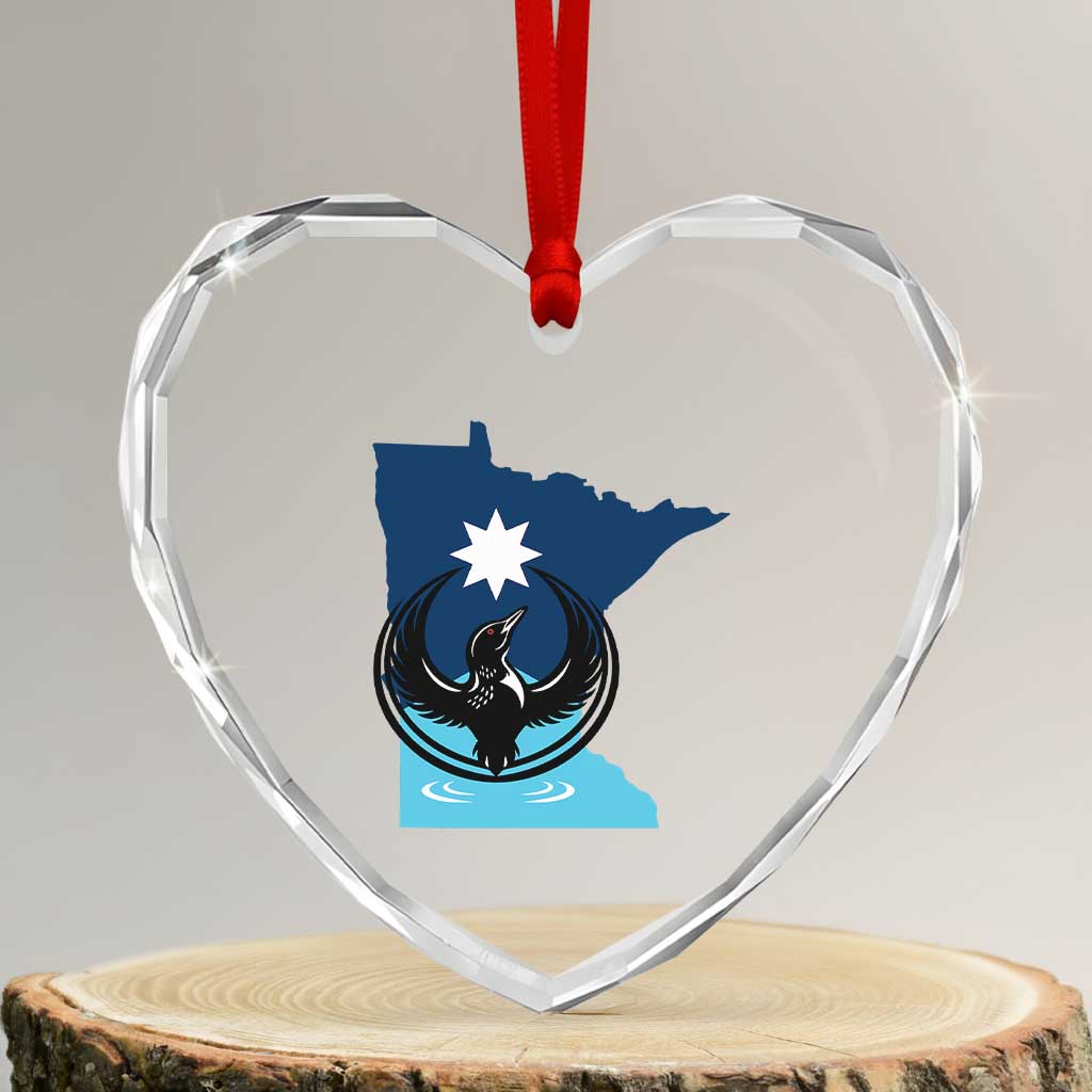 Minnesota Loon Rising Heart Crystal Glass Ornament Star Emblem MN State Flag Pride TS02 Transparent Glass 3'' Heart Print Your Wear