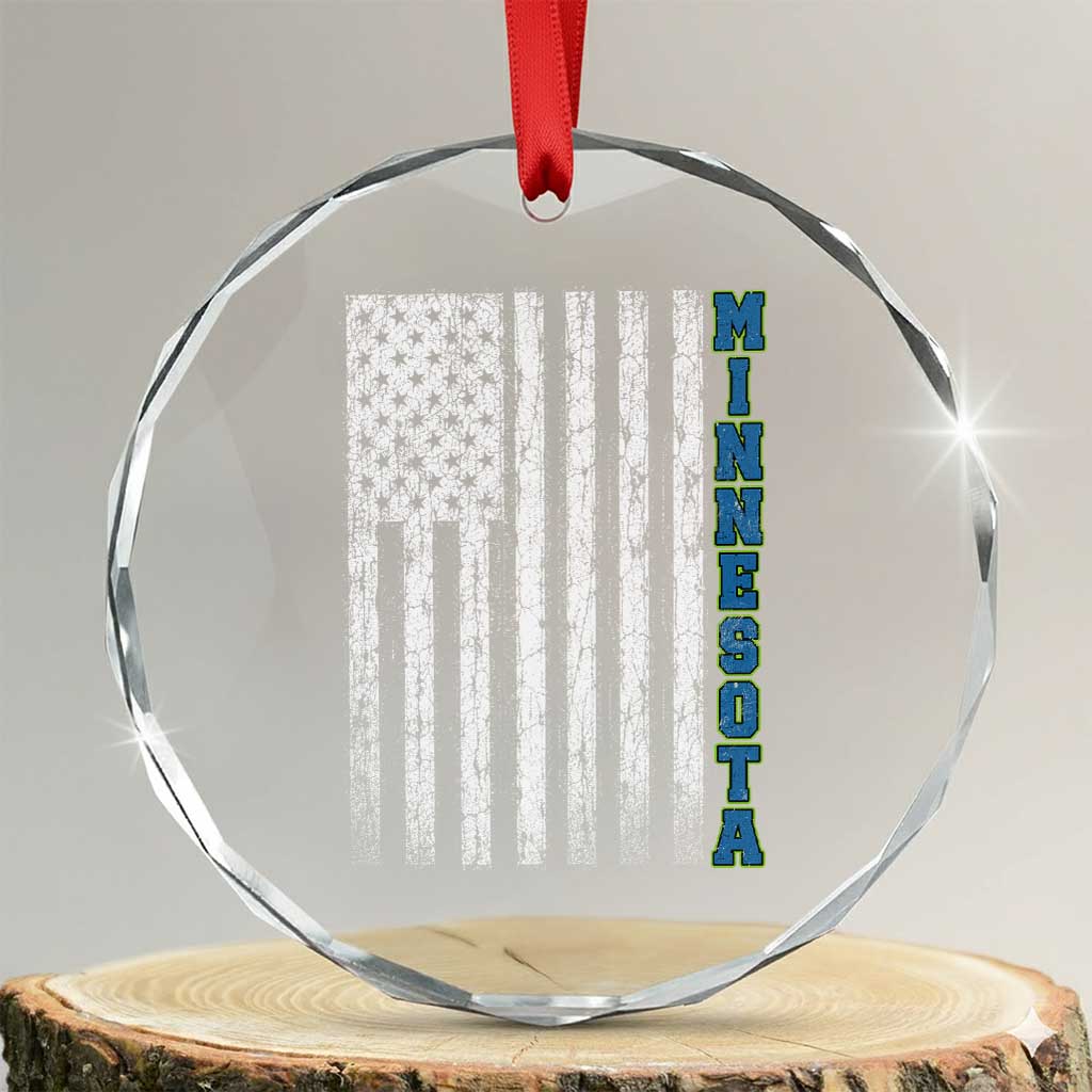 Minnesota MN State Pride Vintage American Flag Crystal Glass Ornament TS11 Transparent Glass 3'' Circle Print Your Wear