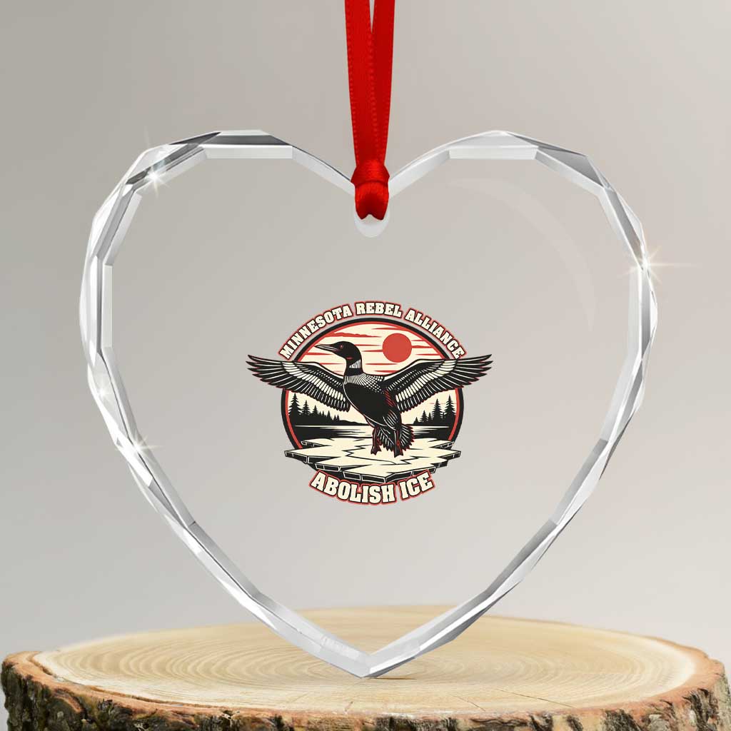 Minnesota Rebel Alliance Loon Heart Crystal Glass Ornament Abolish Ice Protest TS02 Transparent Glass 3'' Heart Print Your Wear