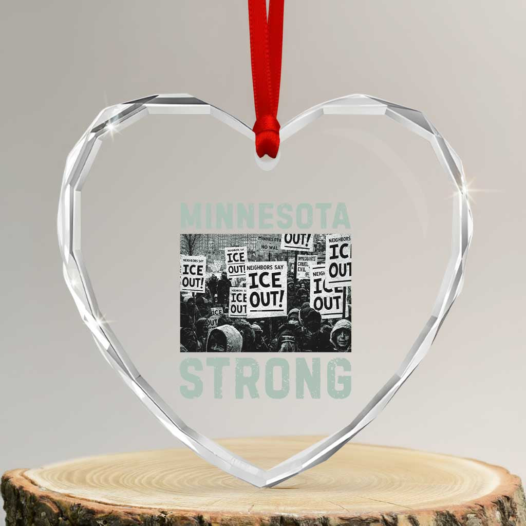 Minnesota Strong Heart Crystal Glass Ornament Minneapolis ICE Out Anti ICE Protest Right Now TS14 Transparent Glass 3'' Heart Print Your Wear