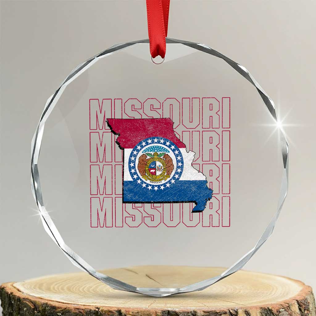 Missouri Flag Map State Distressed Crystal Glass Ornament TS14 Transparent Glass 3'' Circle Print Your Wear