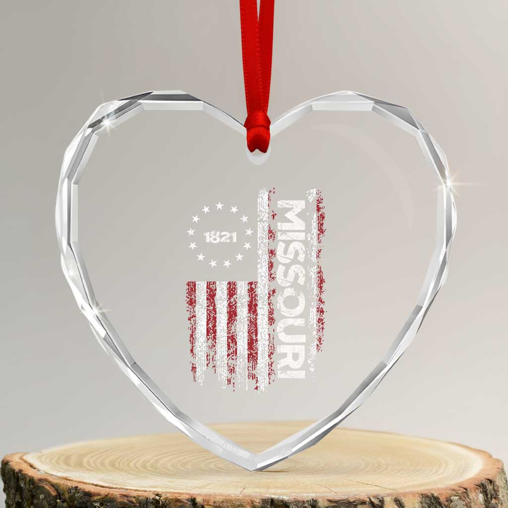 Missouri Missourian MO American Flag Established 1821 Heart Crystal Glass Ornament TS14 Transparent Glass 3'' Heart Print Your Wear