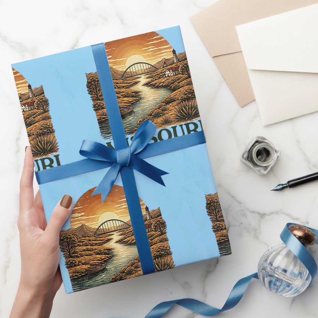 Missouri Outdoors Adventure Wrapping Paper Roll The Show Me State Souvenir TS12 Light Blue Print Your Wear