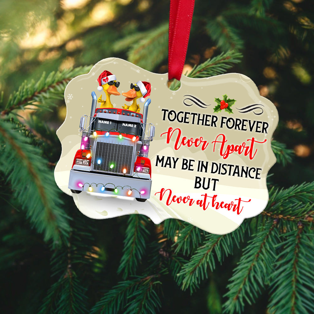 Personalized JP Christmas Ornaments Together Forever Never Apart Duck Gift For Trucker Couple CTM Ornament Custom - Printyourwear