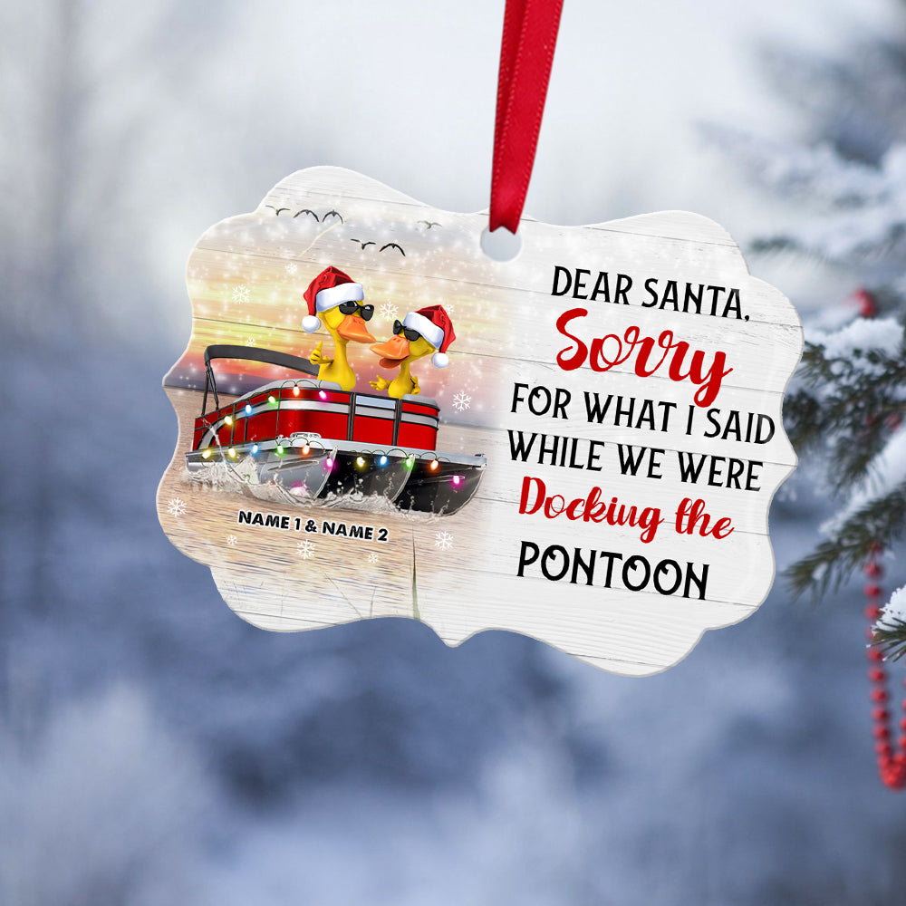 Personalized JP Christmas Ornaments Dear Santa, Docking The Pontoon Duck Gift For Pontoon Lover CTM Custom - Printyourwear