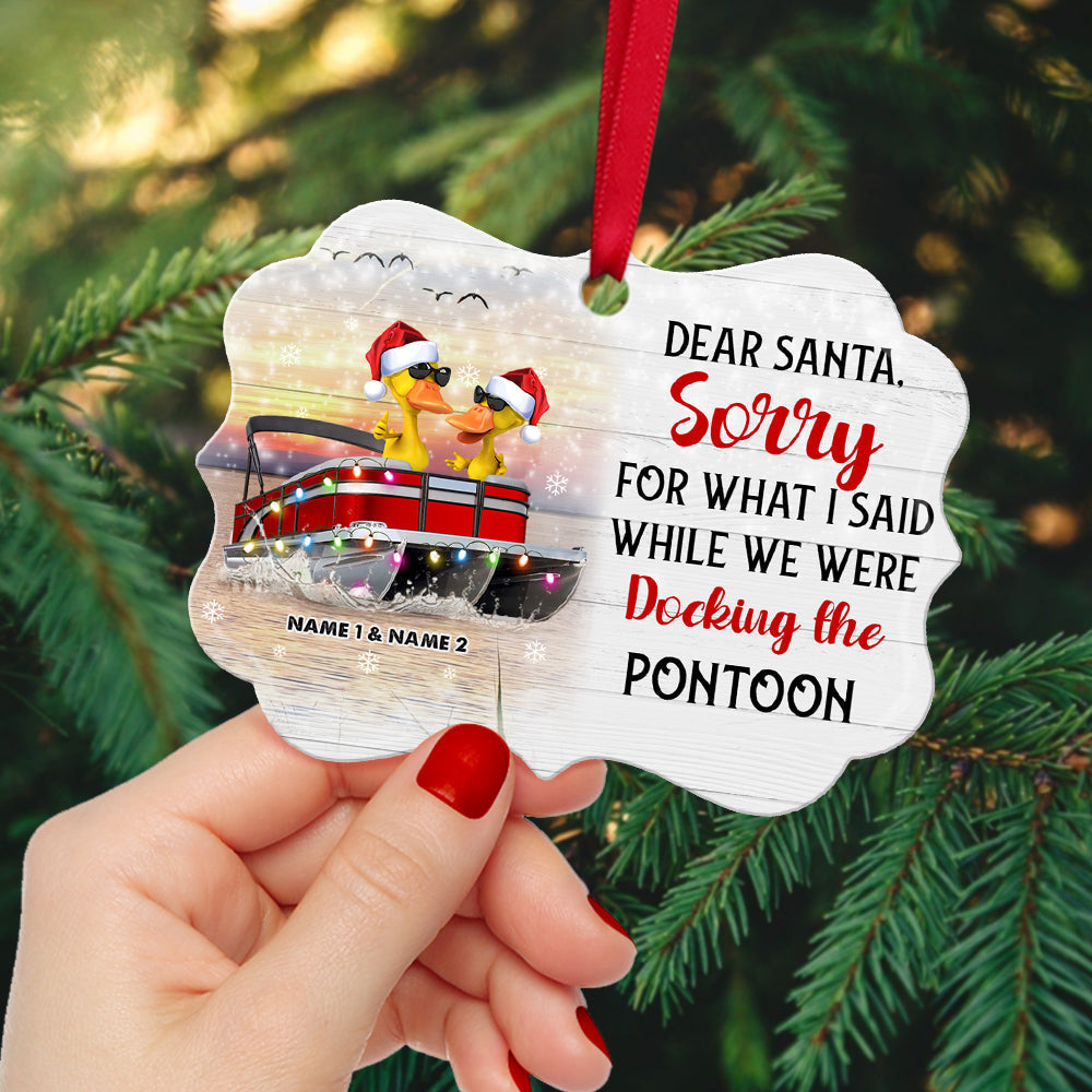 Personalized JP Christmas Ornaments Dear Santa, Docking The Pontoon Duck Gift For Pontoon Lover CTM Custom - Printyourwear